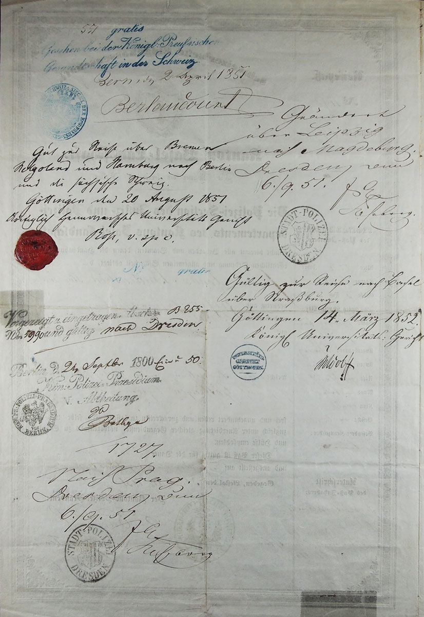 Visa diverser Städte, die er auf seinen Deutschlandreisen besucht hat.#Nachlass im Dichter- und Stadtmuseum Liestal.